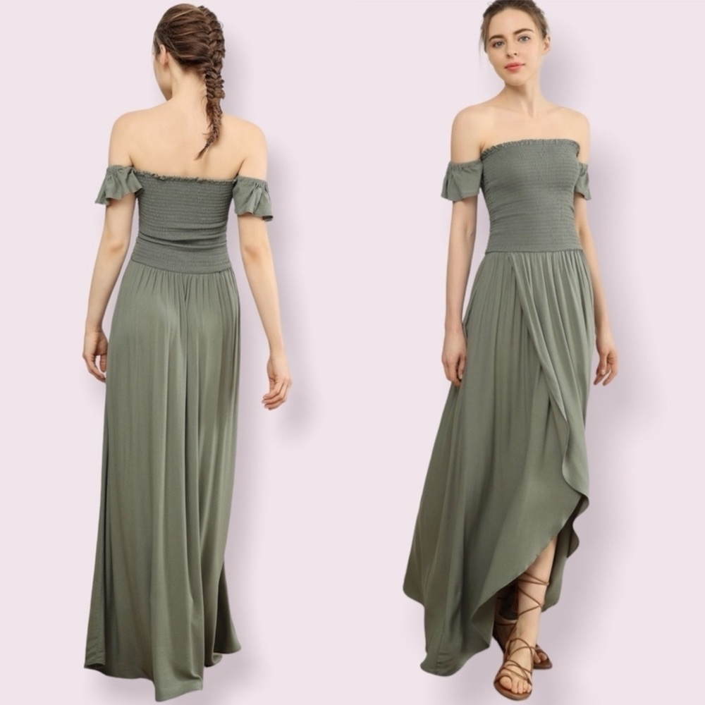 Young Fabulous &‎ Broke Womens Sage Green Smocked Maxi Dress